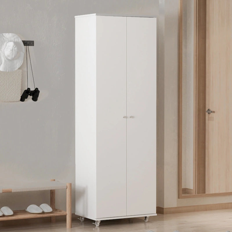 8-Tier Tall Shoe Cabinet with 3 Adjustable Shelves and Wheels, Holds 24 Pairs