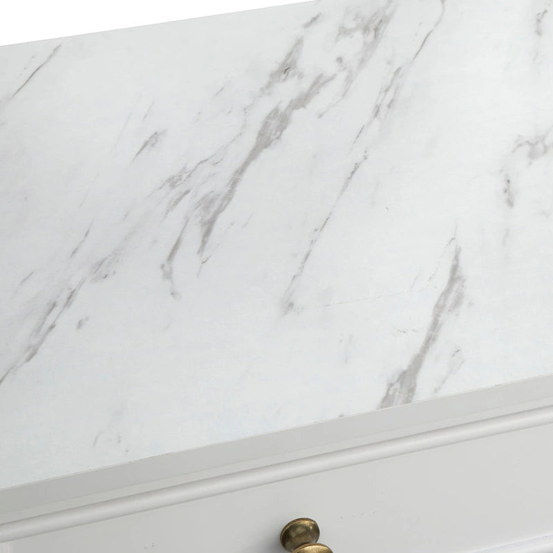 1-Drawer Storage Cabinet with 2 Fixed Shelves and Faux Marble Top, White Finish