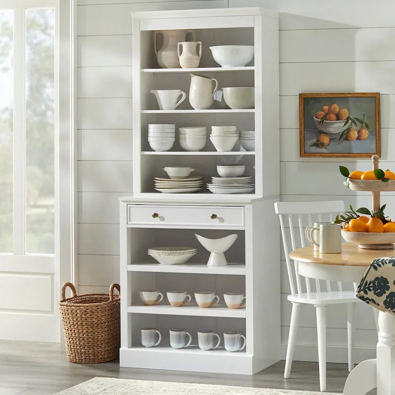 1-Drawer Storage Cabinet with 2 Fixed Shelves and Faux Marble Top, White Finish