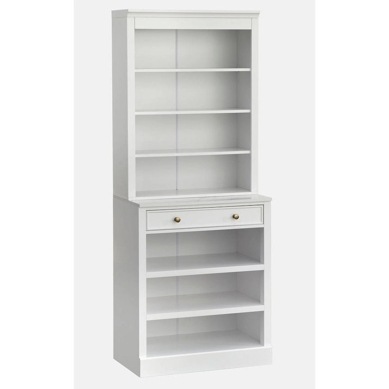 1-Drawer Storage Cabinet with 2 Fixed Shelves and Faux Marble Top, White Finish