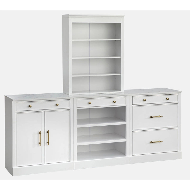 1-Drawer Storage Cabinet with 2 Fixed Shelves and Faux Marble Top, White Finish