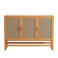 3-Door Rattan Weave Pine Wood Sideboard with 2 Divided Cabinets and Sled Base, 51x15x36