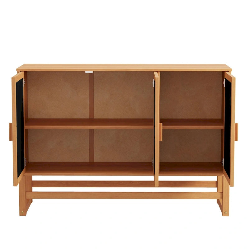3-Door Rattan Weave Pine Wood Sideboard with 2 Divided Cabinets and Sled Base, 51x15x36
