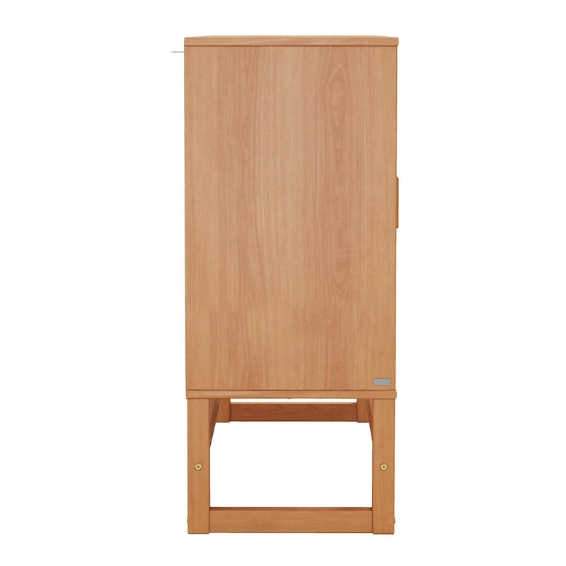 3-Door Rattan Weave Pine Wood Sideboard with 2 Divided Cabinets and Sled Base, 51x15x36