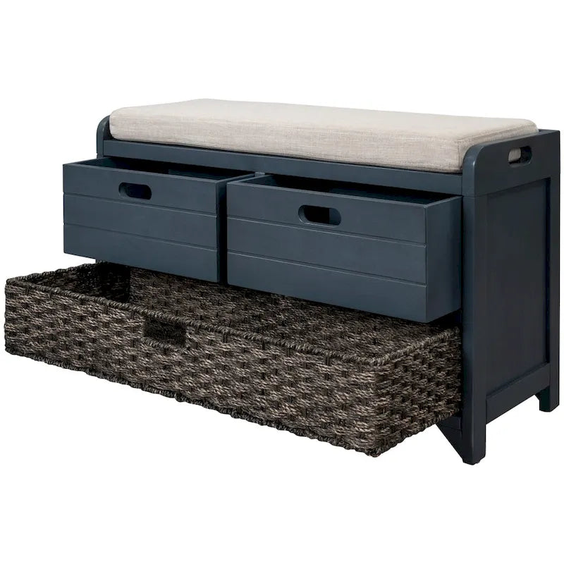 Storage Bench with Cushion, Removable Basket and 2 Drawers, Fully Assembled