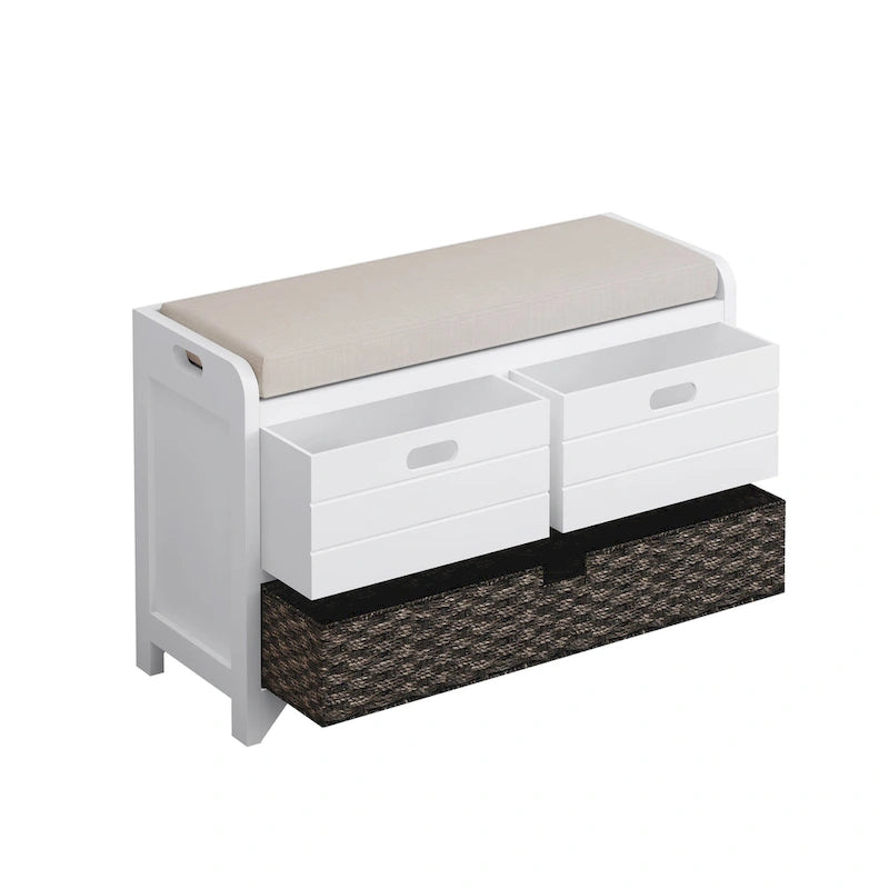 Storage Bench with Cushion, Removable Basket and 2 Drawers, Fully Assembled
