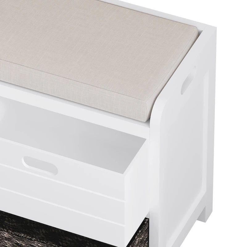 Storage Bench with Cushion, Removable Basket and 2 Drawers, Fully Assembled