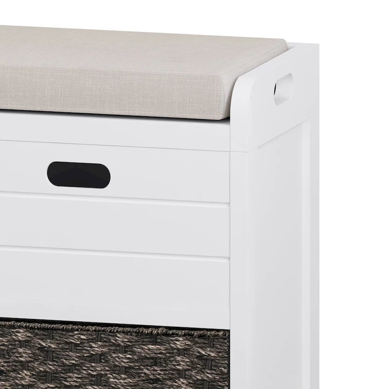 Storage Bench with Cushion, Removable Basket and 2 Drawers, Fully Assembled