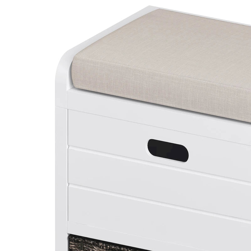 Storage Bench with Cushion, Removable Basket and 2 Drawers, Fully Assembled