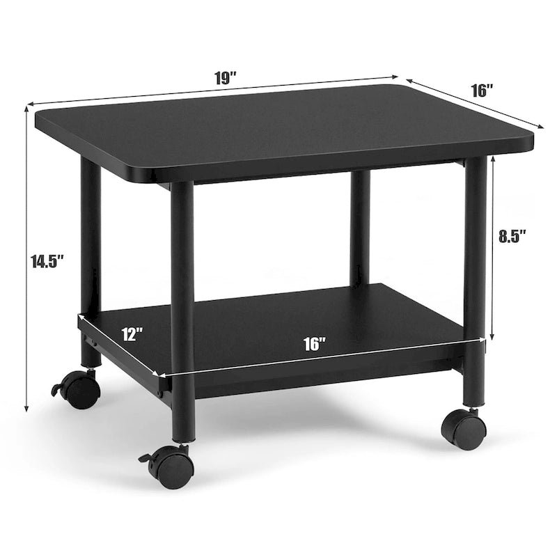 2-Tier Rolling Printer Cart Storage Stand Under Desk with Casters