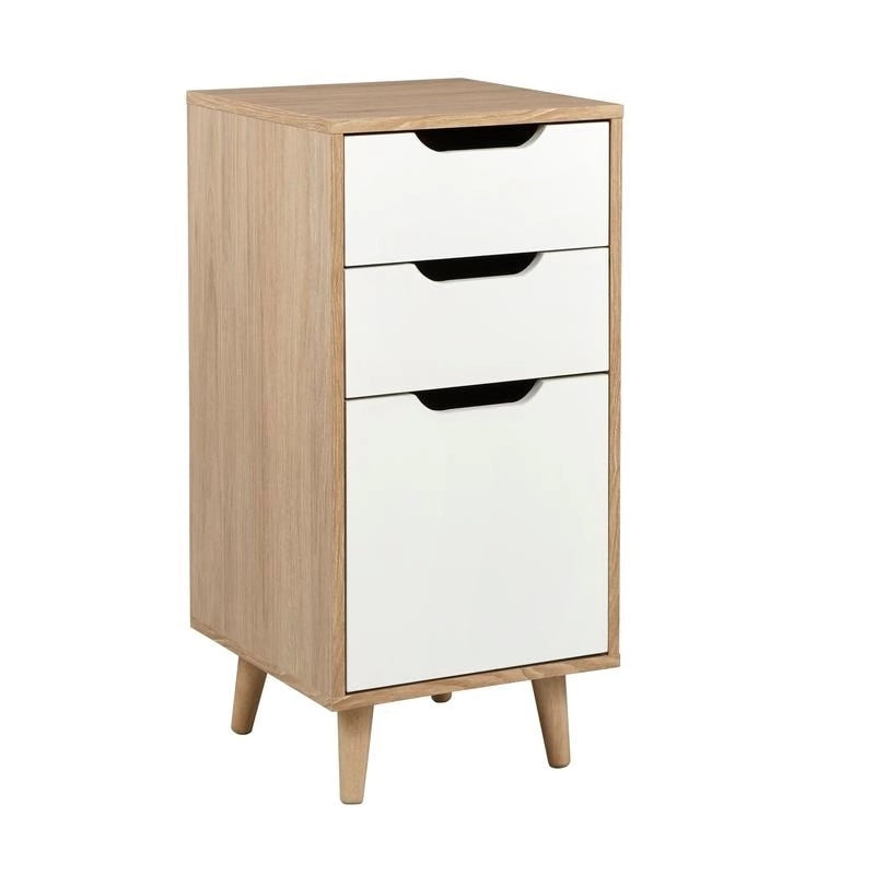 3-Drawer Metal Filing Cabinet with Mid-Century Style, Natural and White Finish, 15.7x15.1x31.7