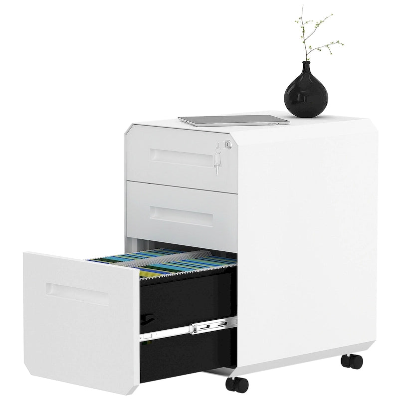 3-Drawer Mobile Steel File Cabinet with Locking Wheels, Matte Finish