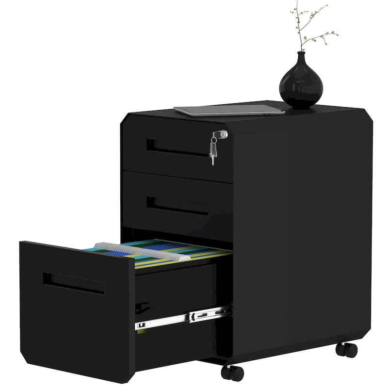 3-Drawer Mobile Steel File Cabinet with Locking Wheels, Matte Finish