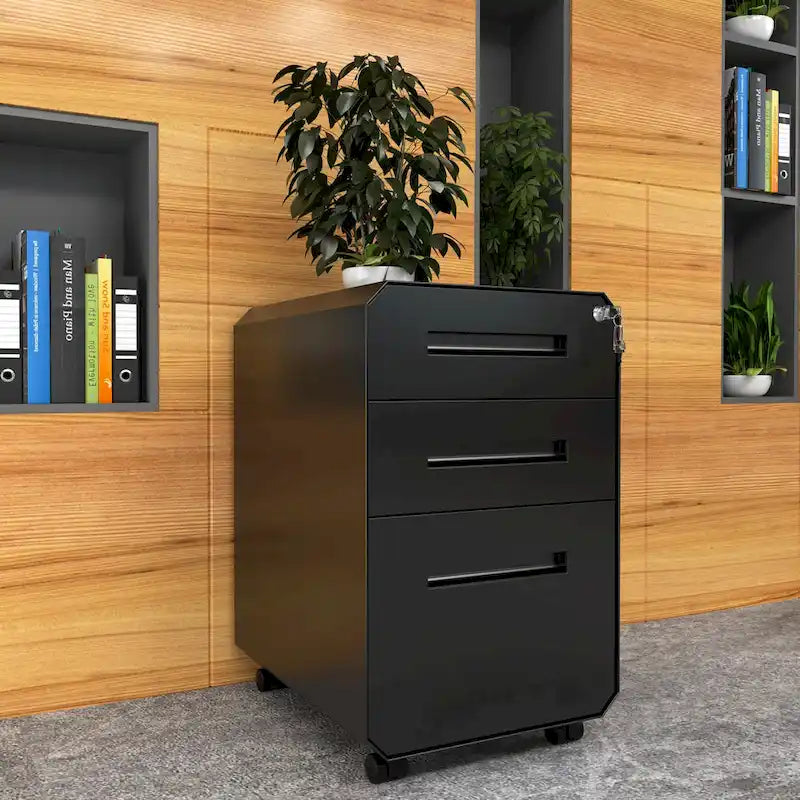 3-Drawer Mobile Steel File Cabinet with Locking Wheels, Matte Finish
