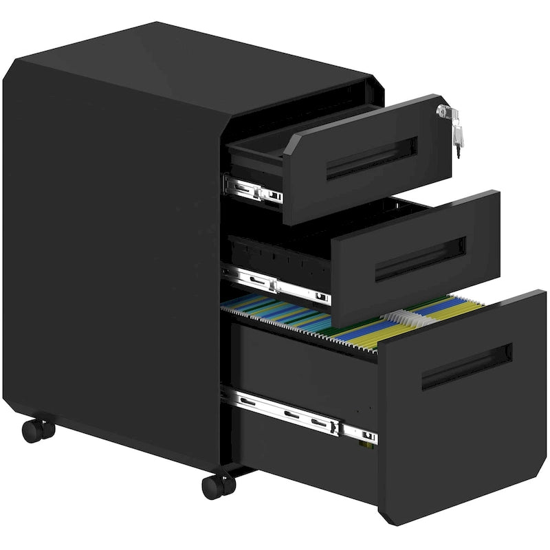 3-Drawer Mobile Steel File Cabinet with Locking Wheels, Matte Finish