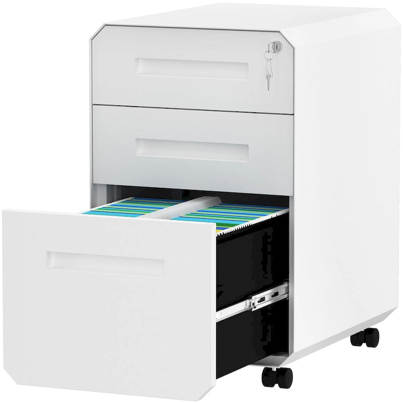 3-Drawer Mobile Steel File Cabinet with Locking Wheels, Matte Finish