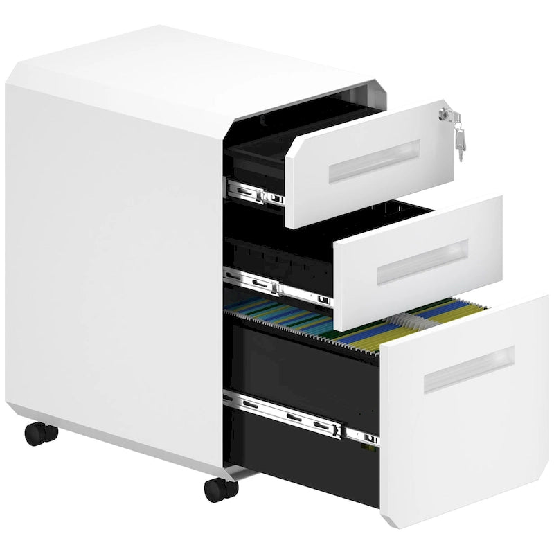 3-Drawer Mobile Steel File Cabinet with Locking Wheels, Matte Finish