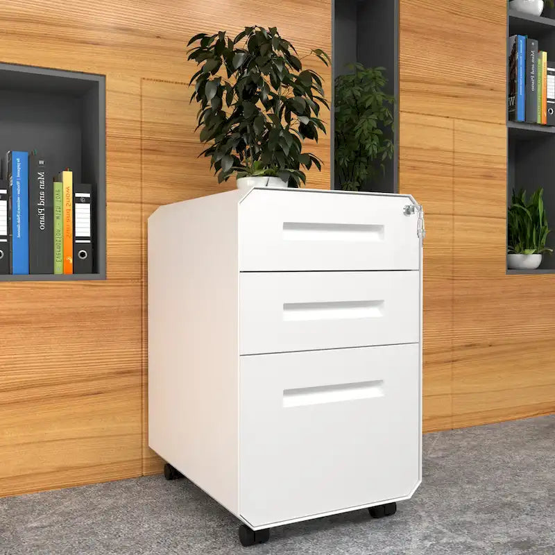 3-Drawer Mobile Steel File Cabinet with Locking Wheels, Matte Finish