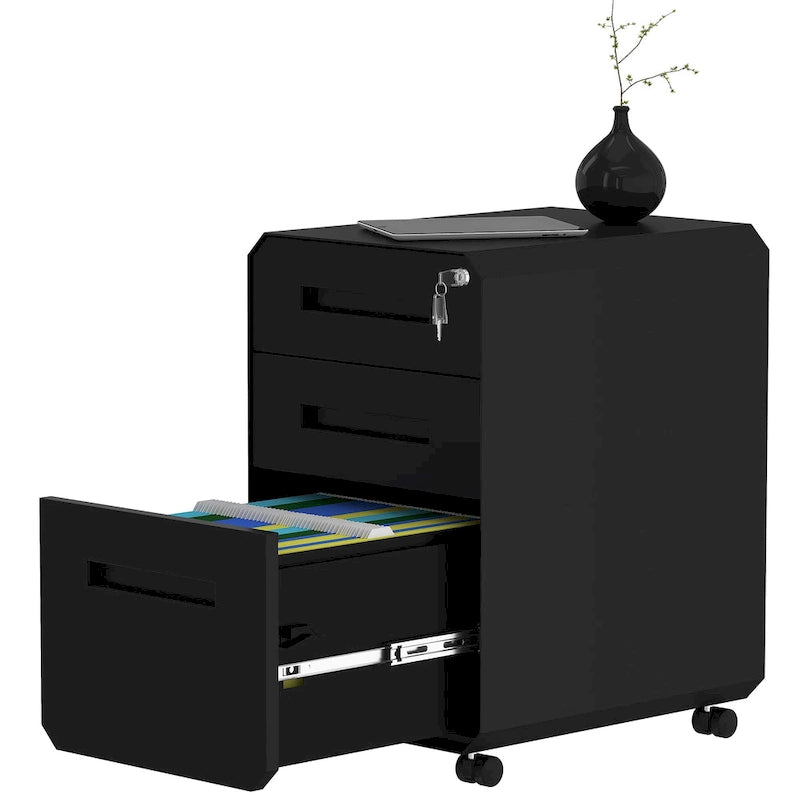 3-Drawer Mobile Steel File Cabinet with Locking Wheels, Matte Finish
