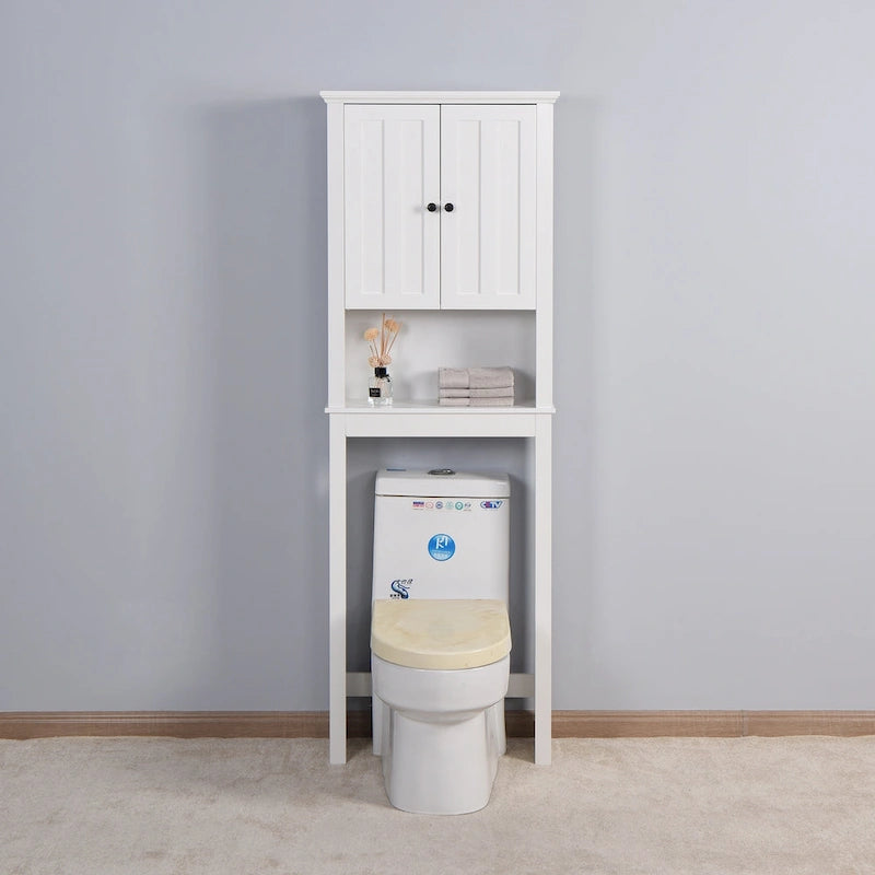 Over-The-Toilet Bathroom Wood Storage Cabinet with Shutter Doors and Adjustable Shelf