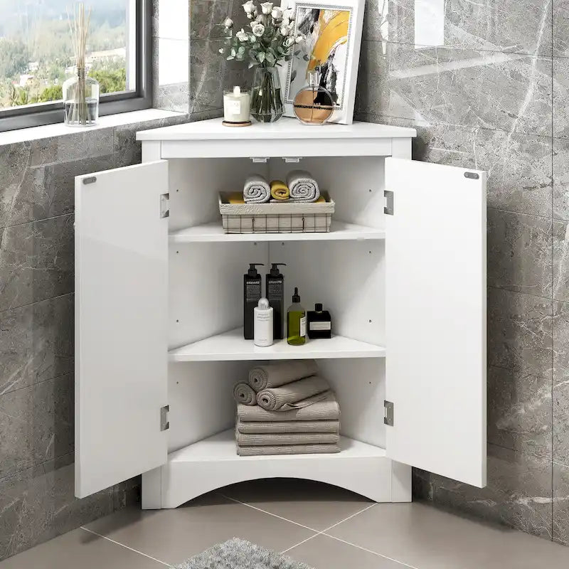 Grey Triangle Corner Bathroom Storage Cabinet with Adjustable Shelves