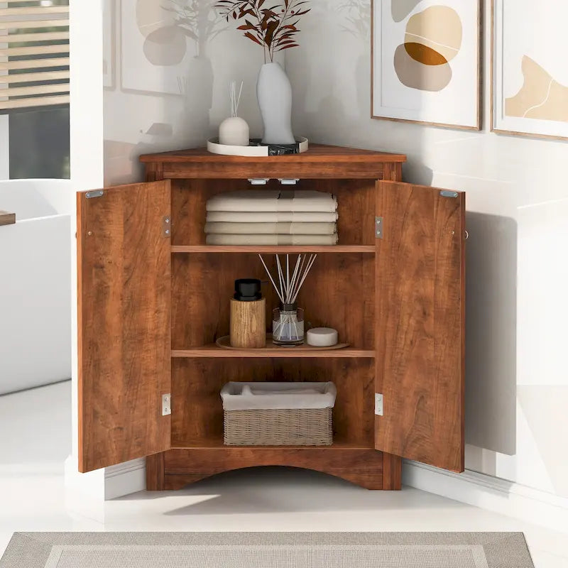 Grey Triangle Corner Bathroom Storage Cabinet with Adjustable Shelves