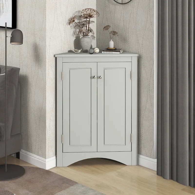 Grey Triangle Corner Bathroom Storage Cabinet with Adjustable Shelves