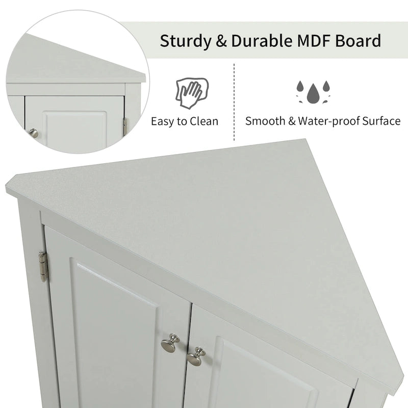 Grey Triangle Corner Bathroom Storage Cabinet with Adjustable Shelves