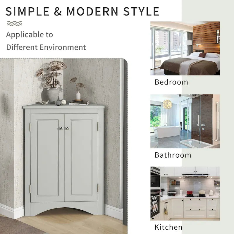Grey Triangle Corner Bathroom Storage Cabinet with Adjustable Shelves