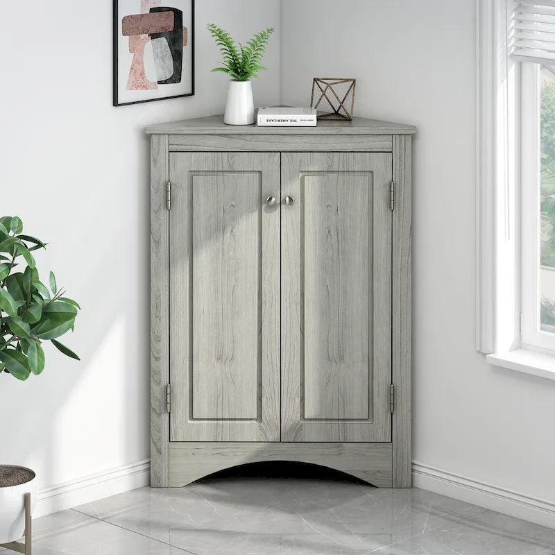 Grey Triangle Corner Bathroom Storage Cabinet with Adjustable Shelves