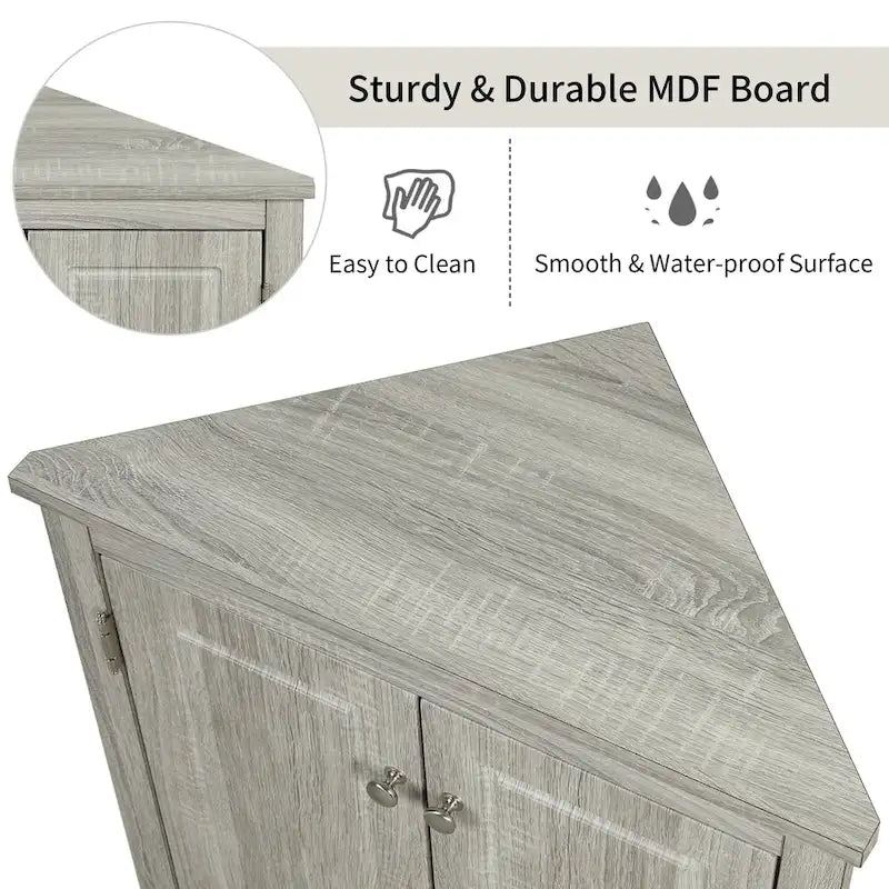 Grey Triangle Corner Bathroom Storage Cabinet with Adjustable Shelves