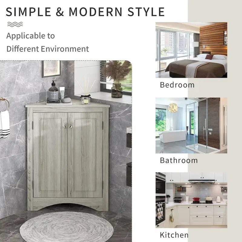 Grey Triangle Corner Bathroom Storage Cabinet with Adjustable Shelves