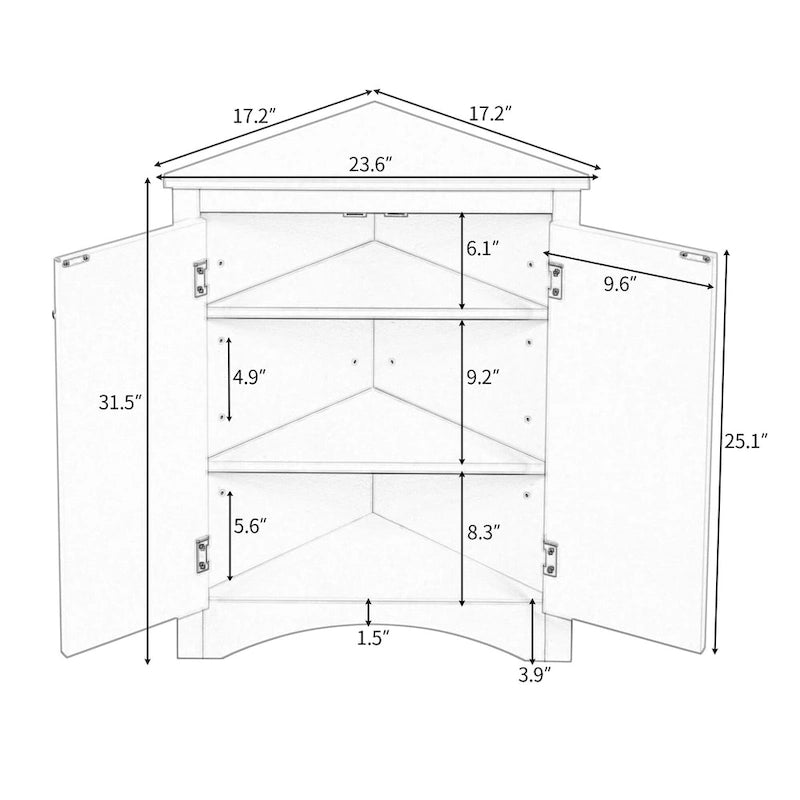 Grey Triangle Corner Bathroom Storage Cabinet with Adjustable Shelves