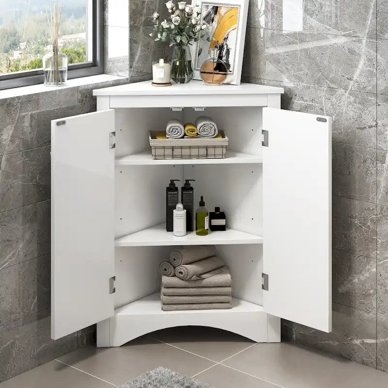 Grey Triangle Corner Bathroom Storage Cabinet with Adjustable Shelves