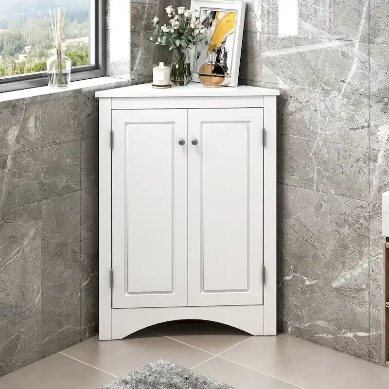 Grey Triangle Corner Bathroom Storage Cabinet with Adjustable Shelves