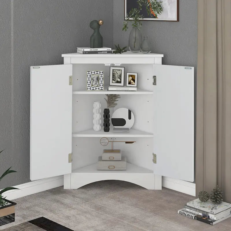 Grey Triangle Corner Bathroom Storage Cabinet with Adjustable Shelves