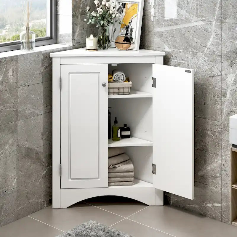 Grey Triangle Corner Bathroom Storage Cabinet with Adjustable Shelves