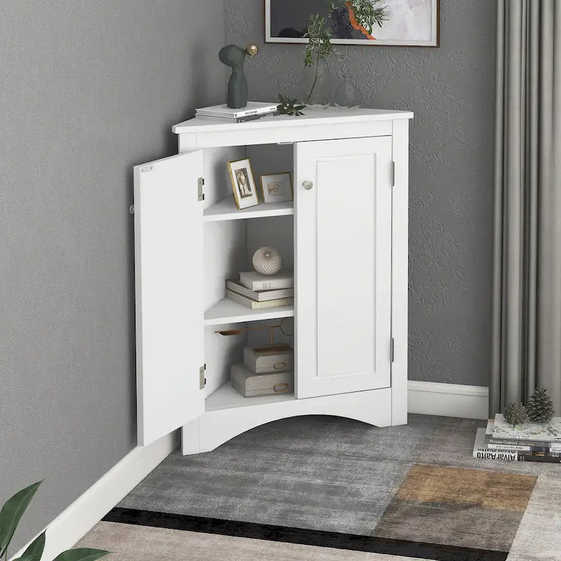 Grey Triangle Corner Bathroom Storage Cabinet with Adjustable Shelves