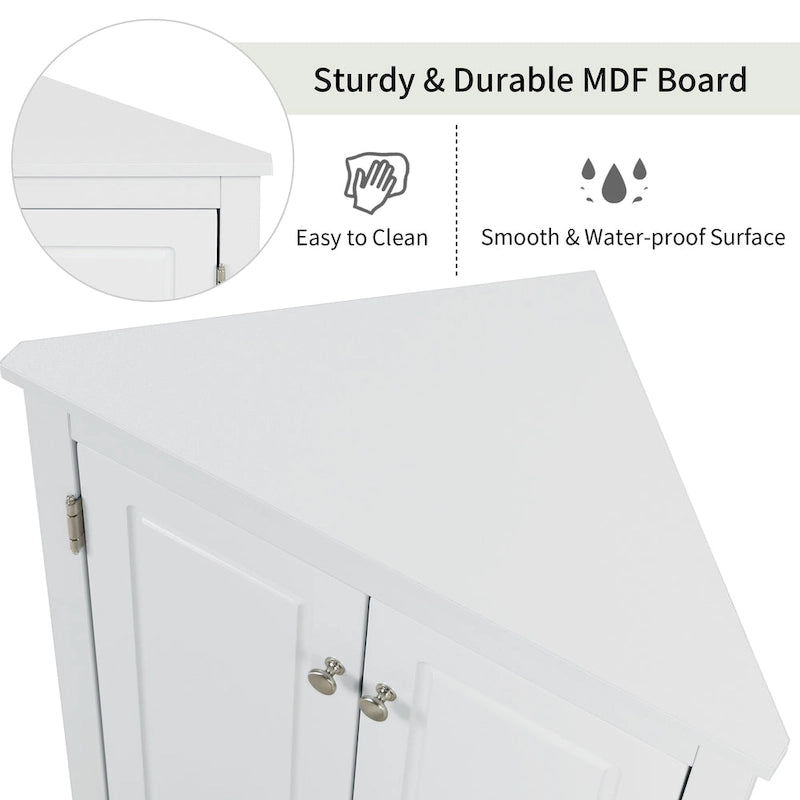 Grey Triangle Corner Bathroom Storage Cabinet with Adjustable Shelves