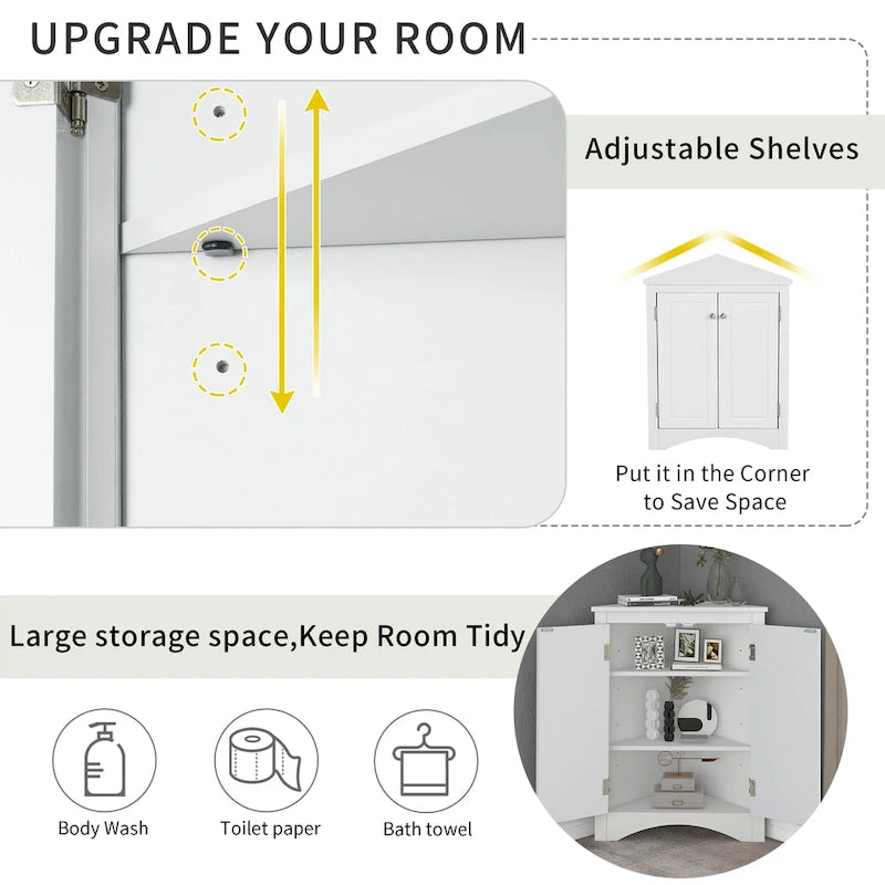 Grey Triangle Corner Bathroom Storage Cabinet with Adjustable Shelves