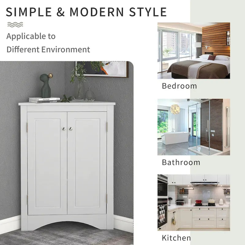 Grey Triangle Corner Bathroom Storage Cabinet with Adjustable Shelves