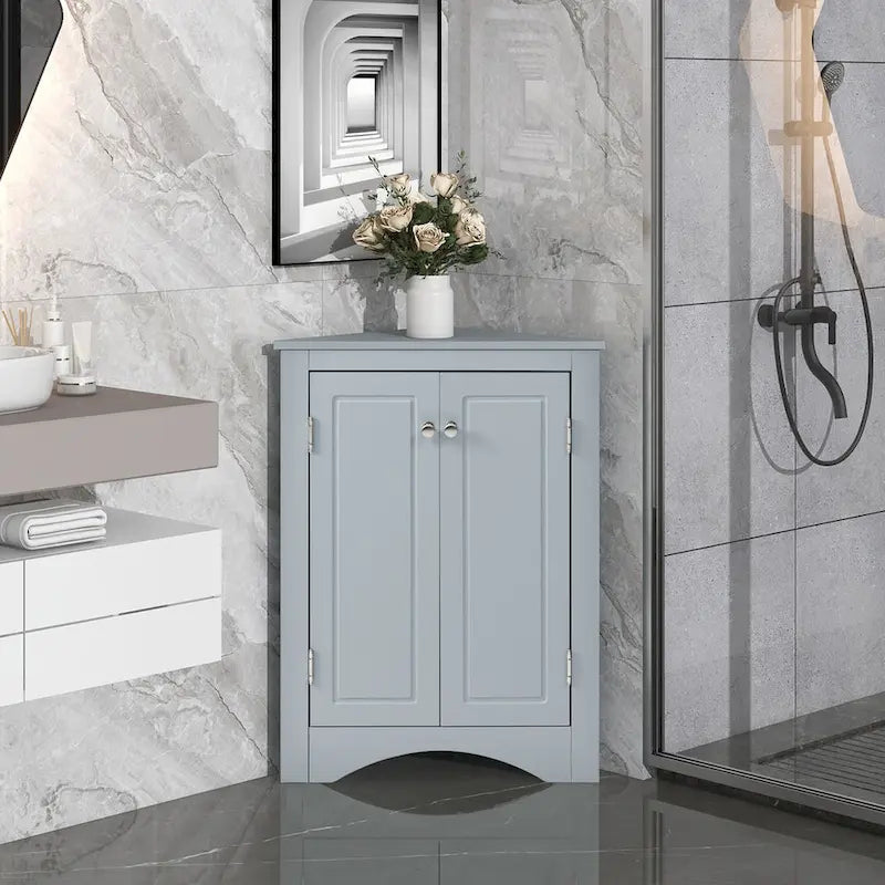 Grey Triangle Corner Bathroom Storage Cabinet with Adjustable Shelves