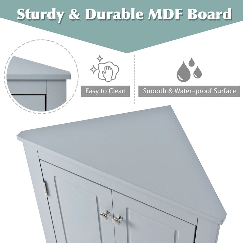 Grey Triangle Corner Bathroom Storage Cabinet with Adjustable Shelves