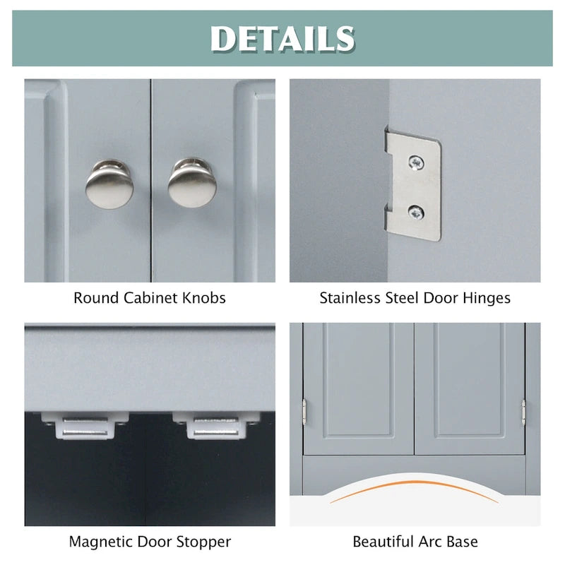Grey Triangle Corner Bathroom Storage Cabinet with Adjustable Shelves