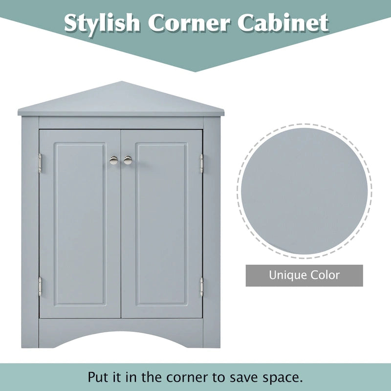Grey Triangle Corner Bathroom Storage Cabinet with Adjustable Shelves