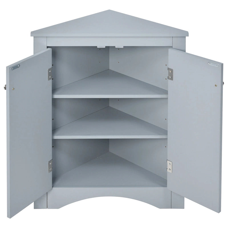 Grey Triangle Corner Bathroom Storage Cabinet with Adjustable Shelves