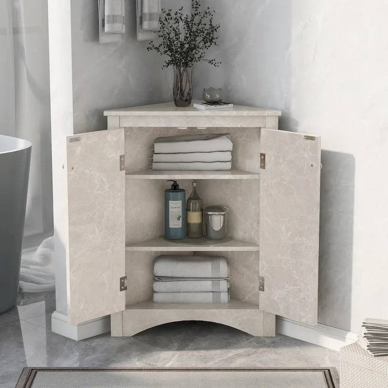 Grey Triangle Corner Bathroom Storage Cabinet with Adjustable Shelves