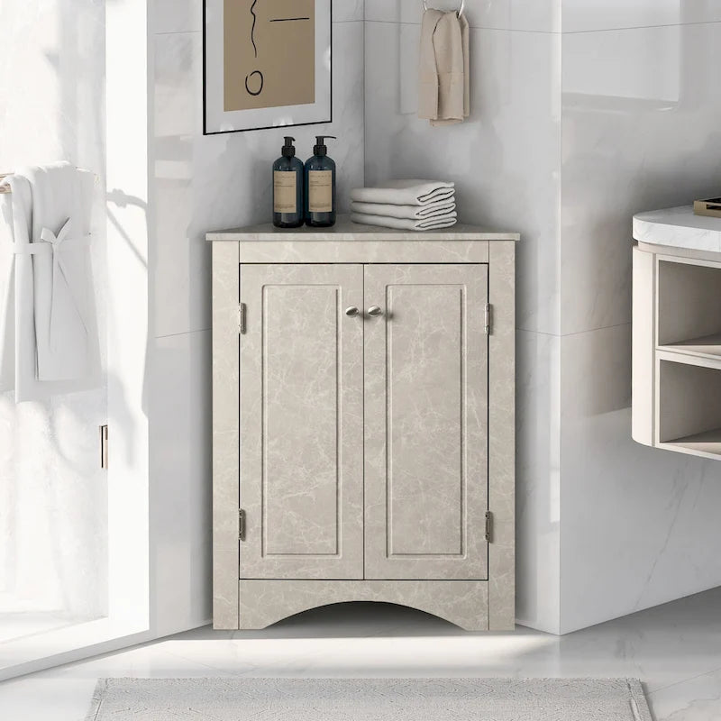 Grey Triangle Corner Bathroom Storage Cabinet with Adjustable Shelves