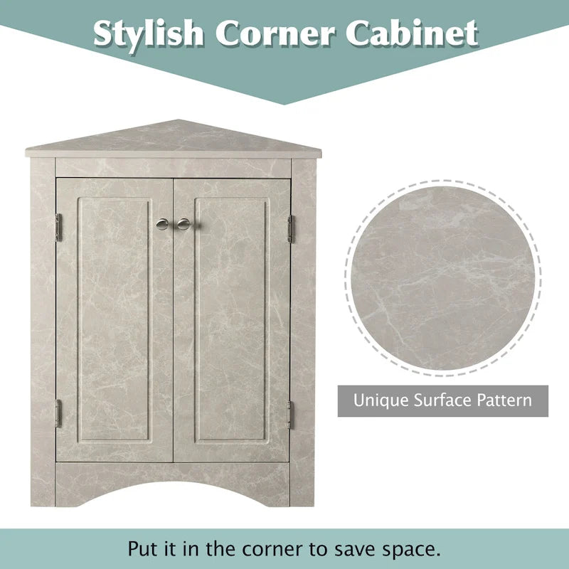Grey Triangle Corner Bathroom Storage Cabinet with Adjustable Shelves