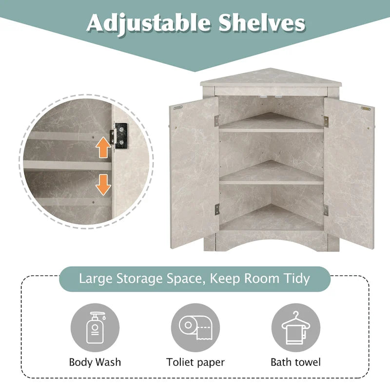 Grey Triangle Corner Bathroom Storage Cabinet with Adjustable Shelves